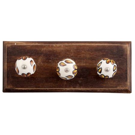 Brown Hibiscus Flower Ceramic Wooden Hooks